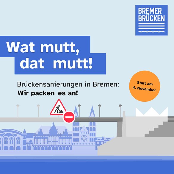 Grafik der gesperrten Bürgermeister-Smidt-Brücke 
˜ Bildnachweis: Grafik: GfG, Gruppe für Gestaltung